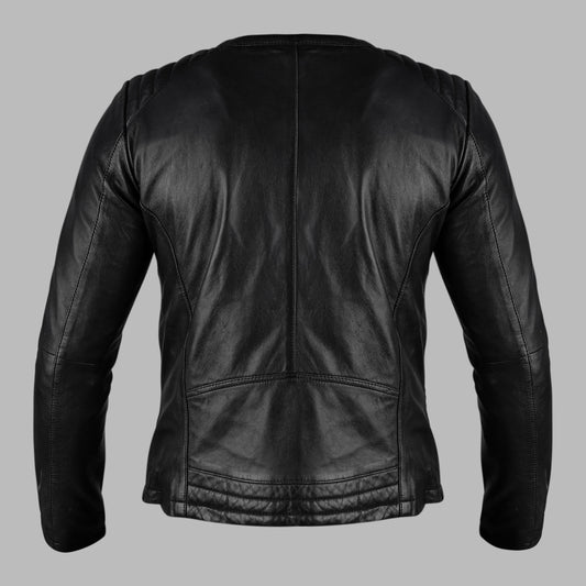 Classic Black Leather Biker Jacket For Womens