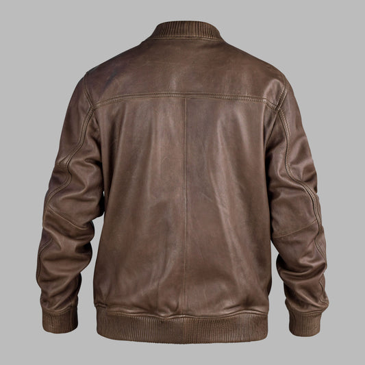 Brown Leather Bomber Jacket For Men
