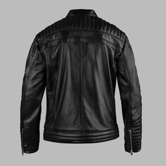 Quilted Leather Jacket Black For Mens