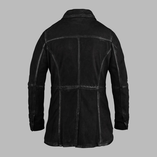 Suede Black Leather Trench Coat