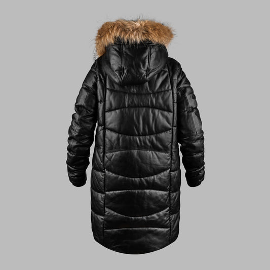 Frosted Hooded Leather Puffer Jacket - Winter Jacket