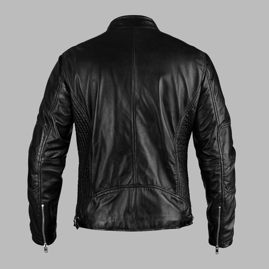 Black Leather Motorcycle Jacket For Men