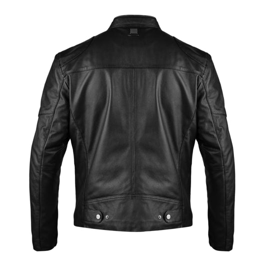 Mens Black and White Biker Leather Jacket