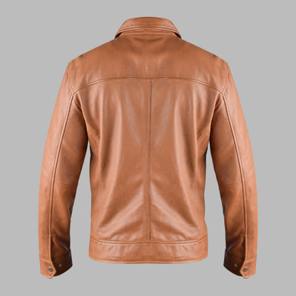 Brown Leather Biker Jacket For Mens
