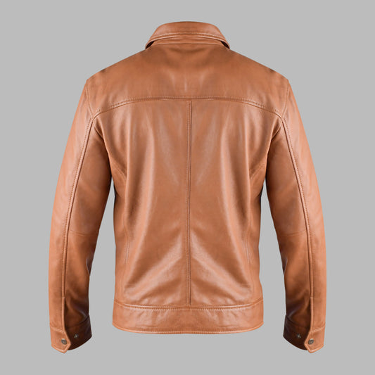 Brown Leather Biker Jacket For Mens