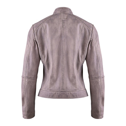 Grey Classsic Biker Leather Jacket For Womens