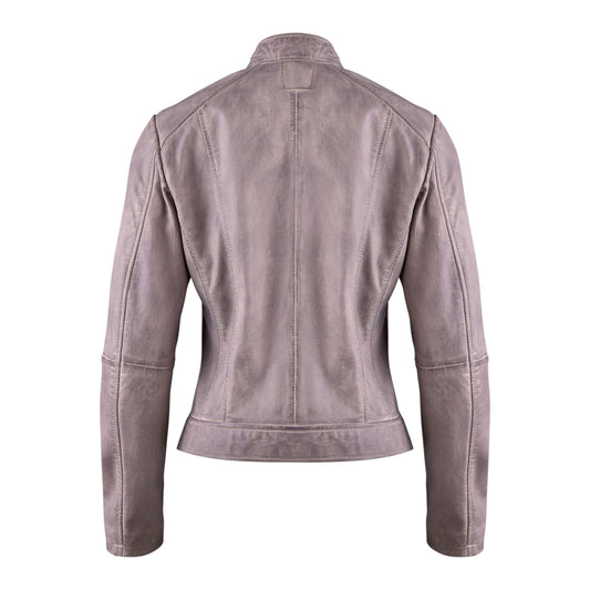 Grey Classsic Biker Leather Jacket For Womens