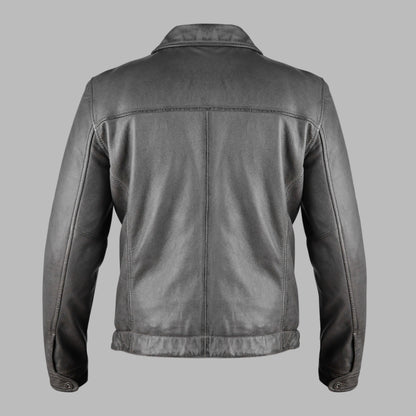 Grey Biker Leather Jacket For Mens