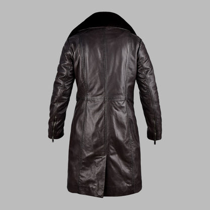 Long Black Leather Coats For Mens With Fur Collar