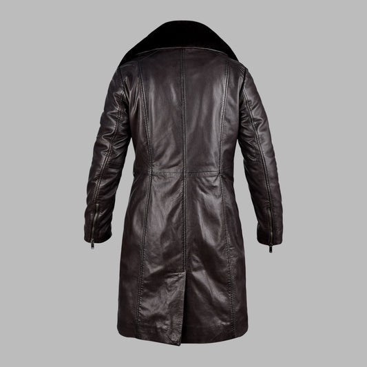 Long Black Leather Coats For Mens With Fur Collar