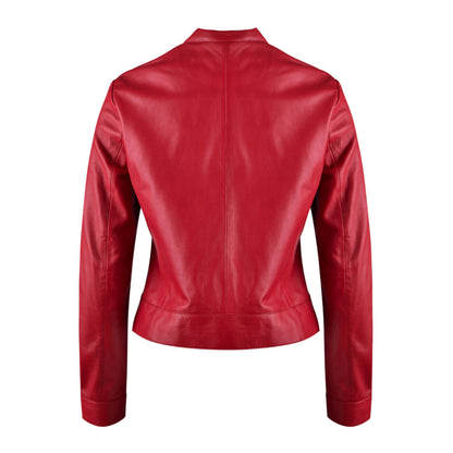 Red Classsic Biker Leather Jacket For Womens