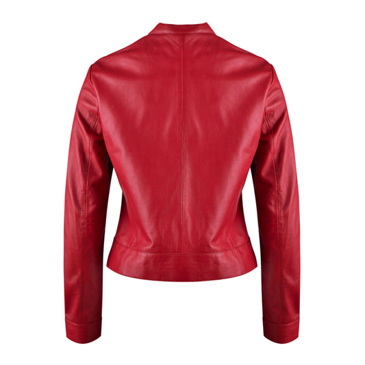 Red Classsic Biker Leather Jacket For Womens