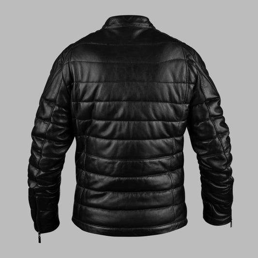 Black Puffer Motorcycle Leather Jacket