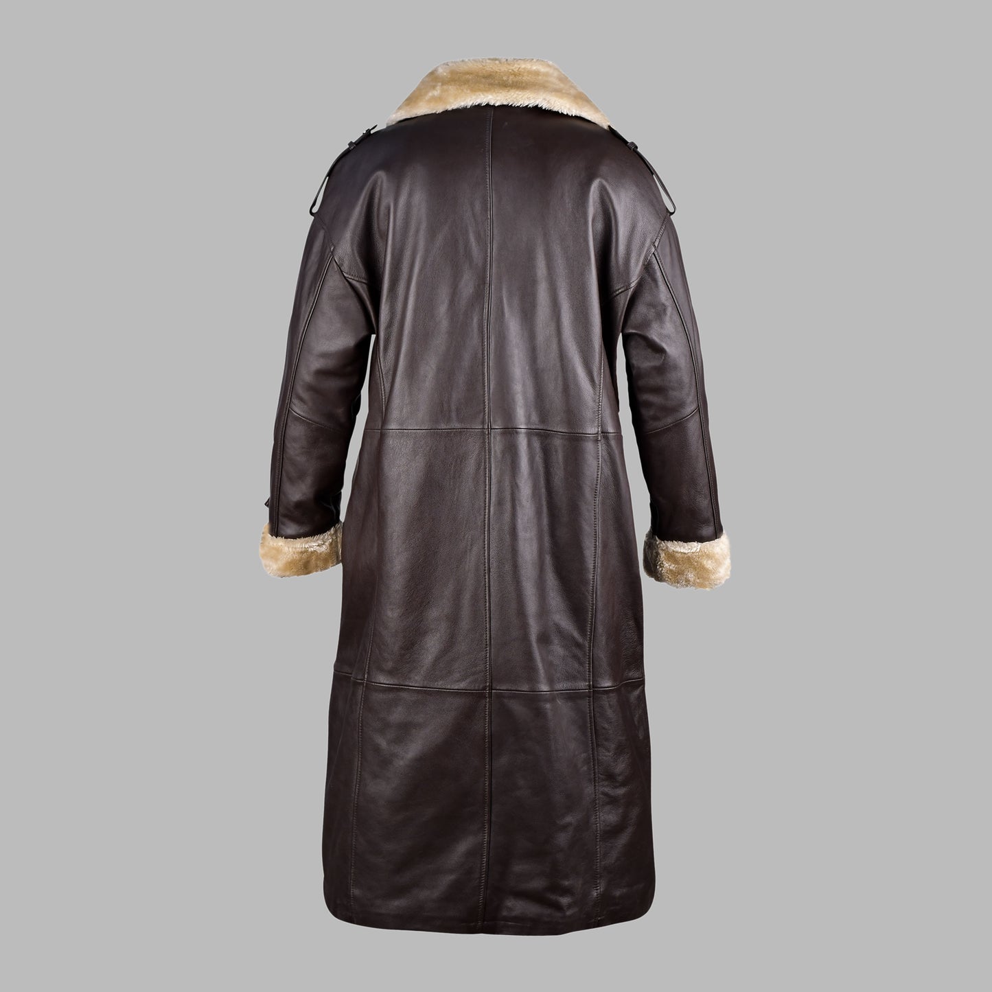Brown Sheepskin Long Leather Coat With Fur