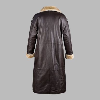 Brown Sheepskin Long Leather Coat With Fur