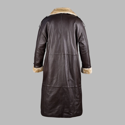Brown Sheepskin Long Leather Coat With Fur Womens