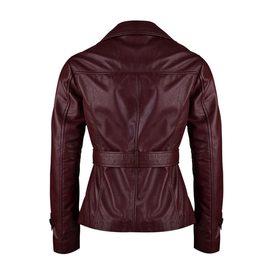 Burgundy  Long Fashion Leather Jacket For Womens