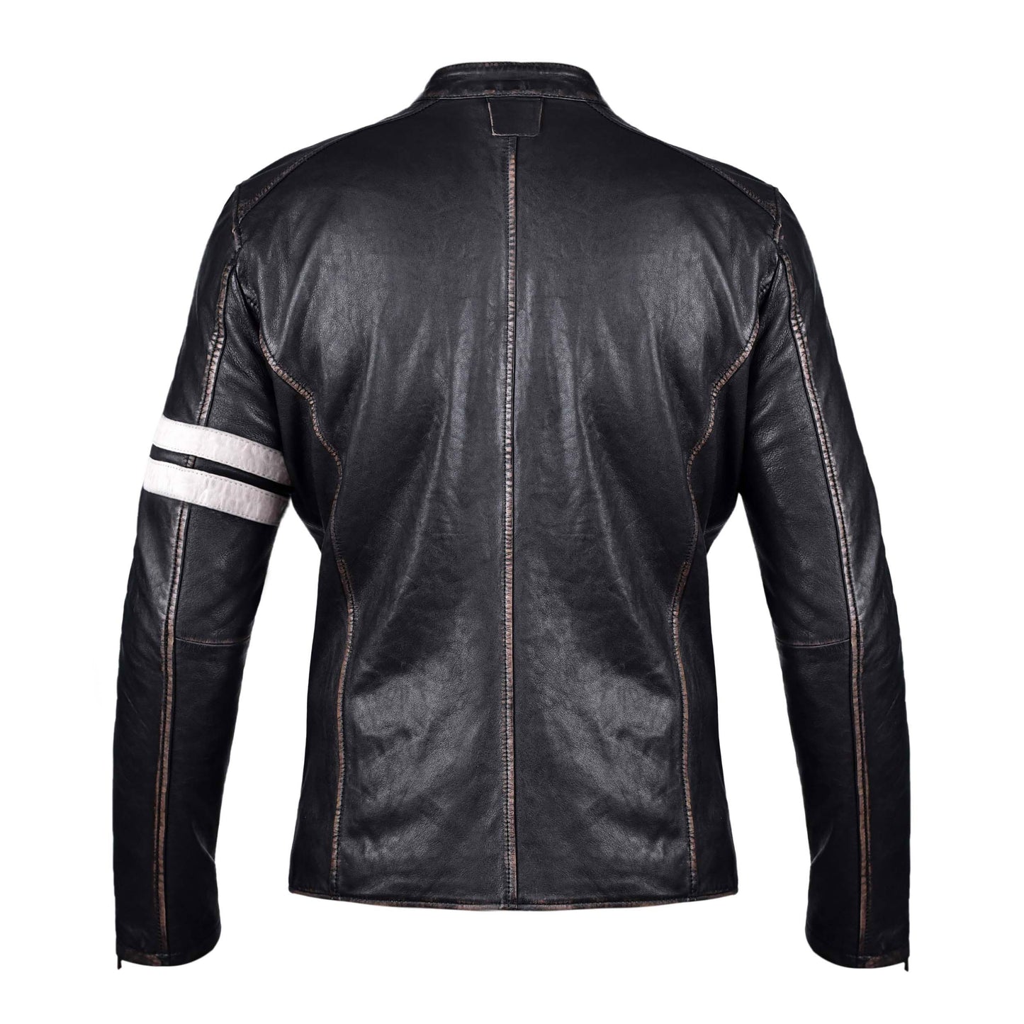 Black and white  Biker Leather Jacket with Stripe