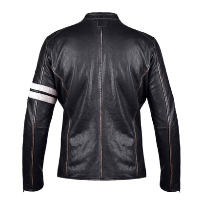Black and white  Biker Leather Jacket with Stripe