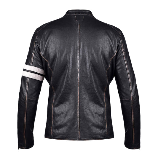 Black and white  Biker Leather Jacket with Stripe