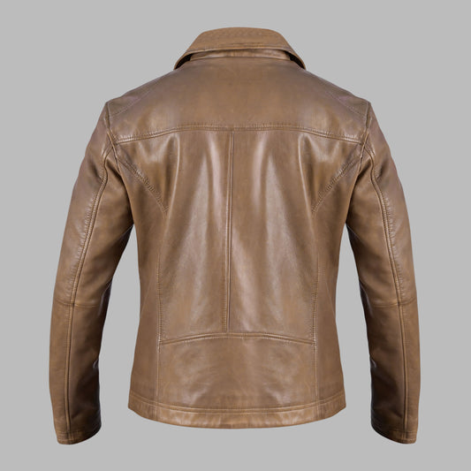 Mens Tan Brown Leather Biker Jacket
