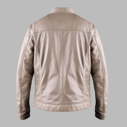 Mens Beige Leather Biker Jacket