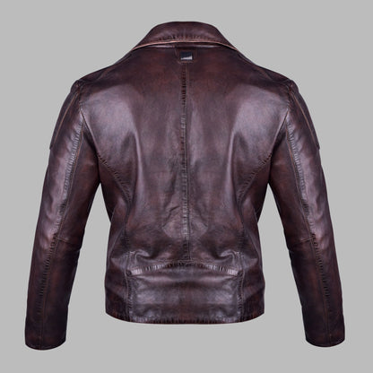 Distressed Burgundy Leather Jacket for Men