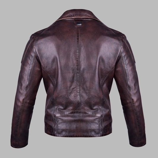 Distressed Burgundy Leather Jacket for Men