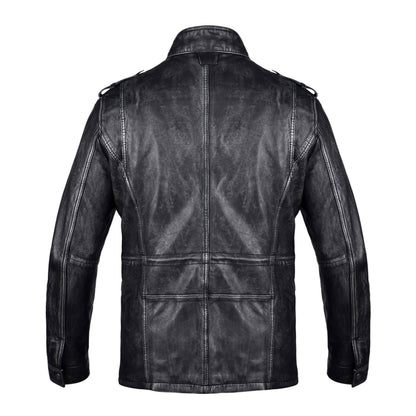 Mens Aviator Black Long Leather Jacket