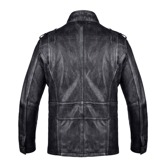 Mens Aviator Black Long Leather Jacket