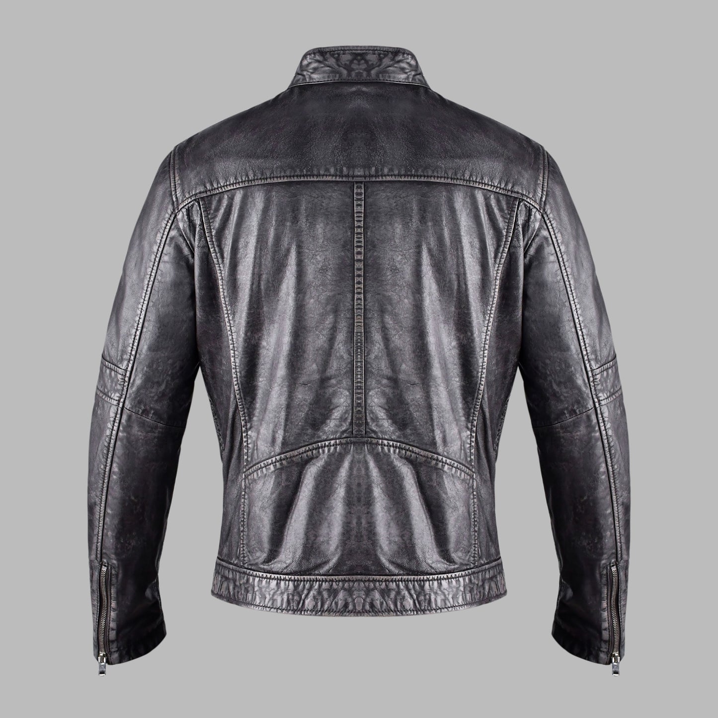 Vintage Black Leather Biker Jacket for Men