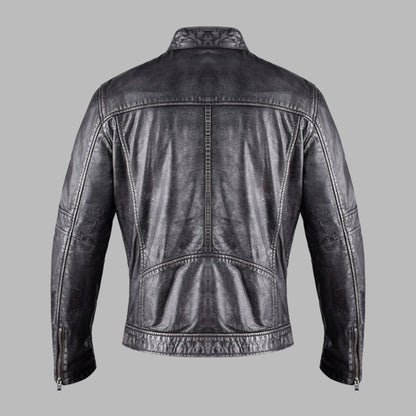 Vintage Black Leather Biker Jacket for Men