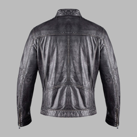 Vintage Black Leather Biker Jacket for Men