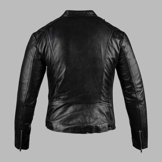 Womens Black Leather Motorcycle Riding Jacket