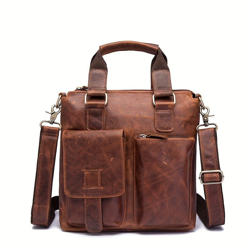 Unisex Crazy Leather Vertical Laptop Bag
