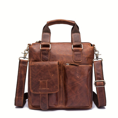 Unisex Crazy Leather Vertical Laptop Bag