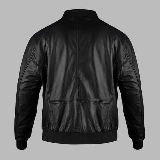 Bomber Black Leather Jacket for Men