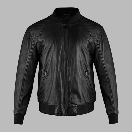 Bomber Black Leather Jacket for Men