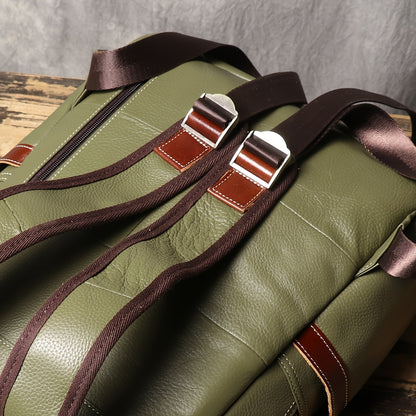 Unisex Ultra Soft Army Green Leather Work Backpack