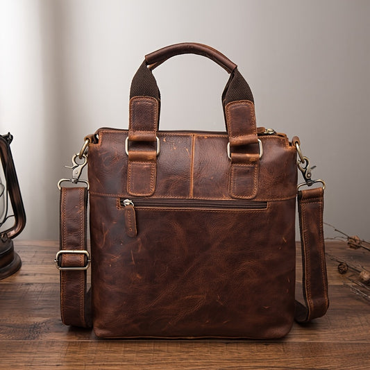 Unisex Crazy Leather Vertical Laptop Bag