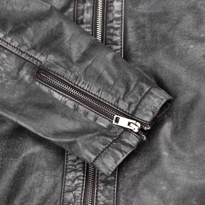 Vintage Black Leather Biker Jacket for Men