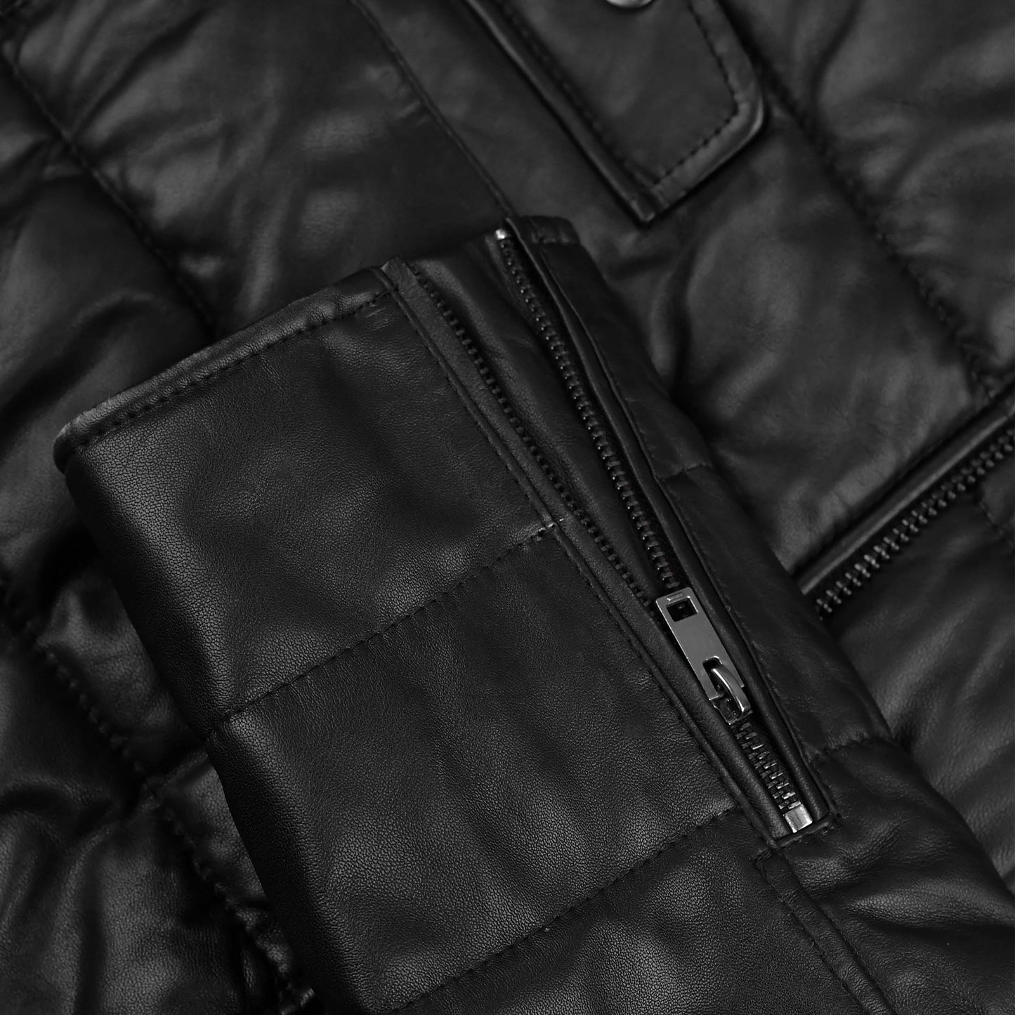 Exclusive Mens Collared Puffer Leather Jacket
