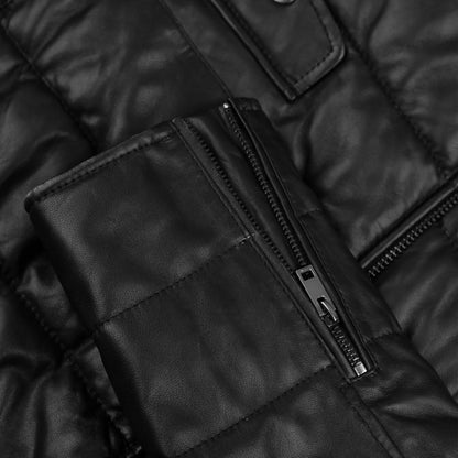 Exclusive Mens Collared Puffer Leather Jacket