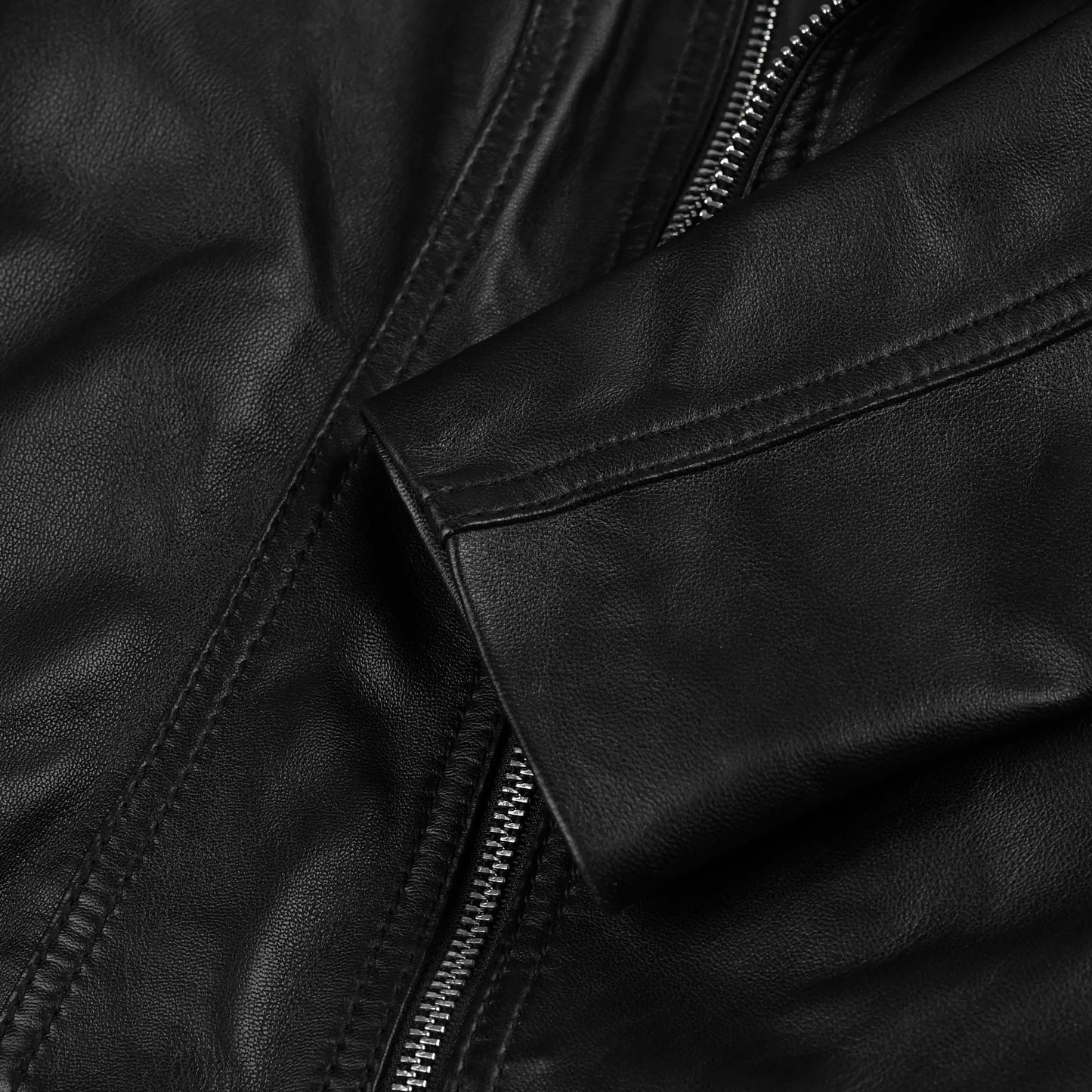 Black Cropped Leather Biker Jacket For Women