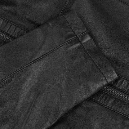 Classic Black Leather Biker Jacket For Womens