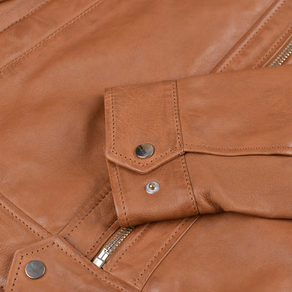 Brown Leather Biker Jacket For Mens
