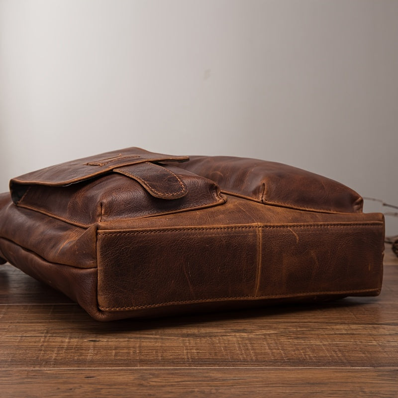 Unisex Crazy Leather Vertical Laptop Bag