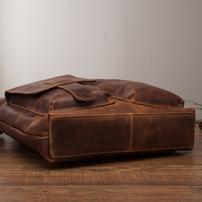 Unisex Crazy Leather Vertical Laptop Bag