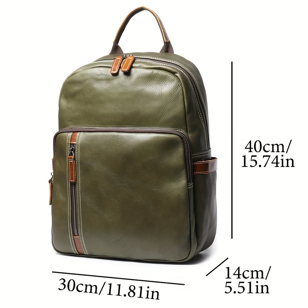 Unisex Ultra Soft Army Green Leather Work Backpack