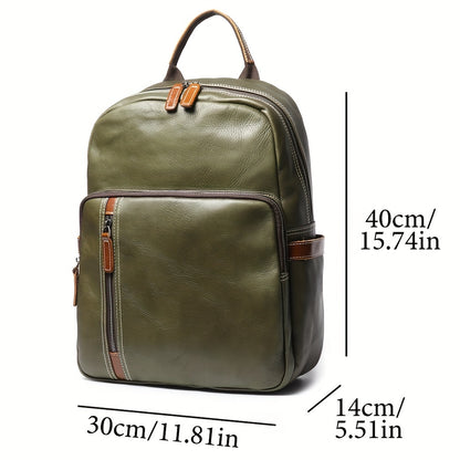 Unisex Ultra Soft Army Green Leather Work Backpack